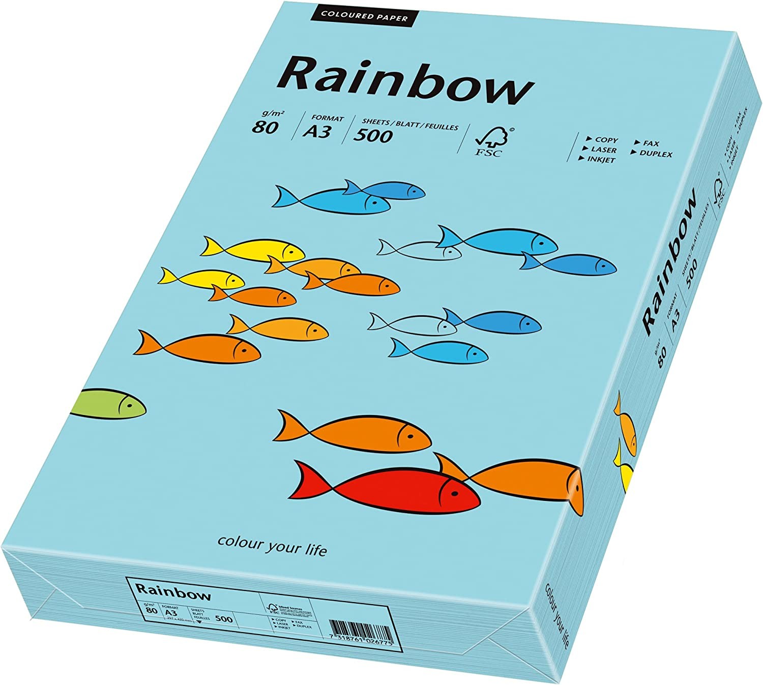 Kopipapir Rainbow A3 medium blå 80g farve 84 pk/500
