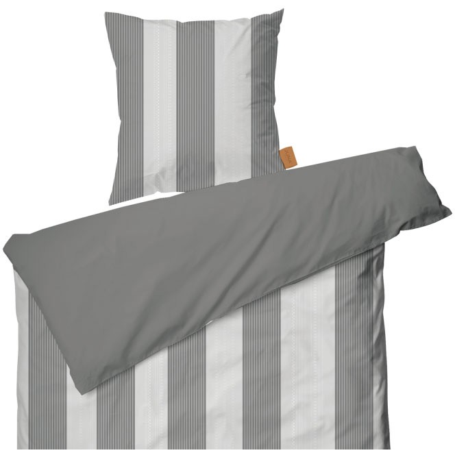 Juna Folded Stripes sengetøj 140x200cm grå 2sæt