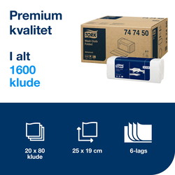 Tork 747450 Advanced vaskeklude 19x25cm hvid