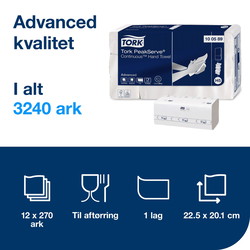 Tork 100589 PeakServe Continuous håndklædeark H5 hvid 3240ark