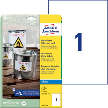 Avery J4775-10 etiketter polyester A4 hvid 10stk