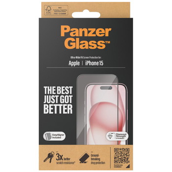PanzerGlass Ultra-Wide Fit beskyttelsesglas iPhone 15/16