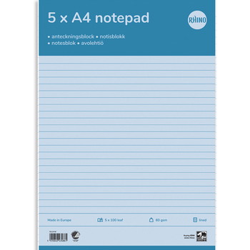 Rhino standardblok 60g A4 linjeret 4 huller