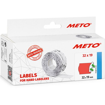 Meto permanente prisetiketter 19x32mm neonrød 5rl