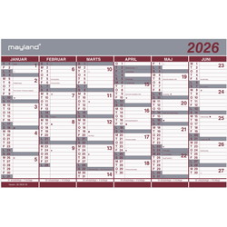 Mayland 2026 26063000 dobbelt halvårskalender 29x44cm rød