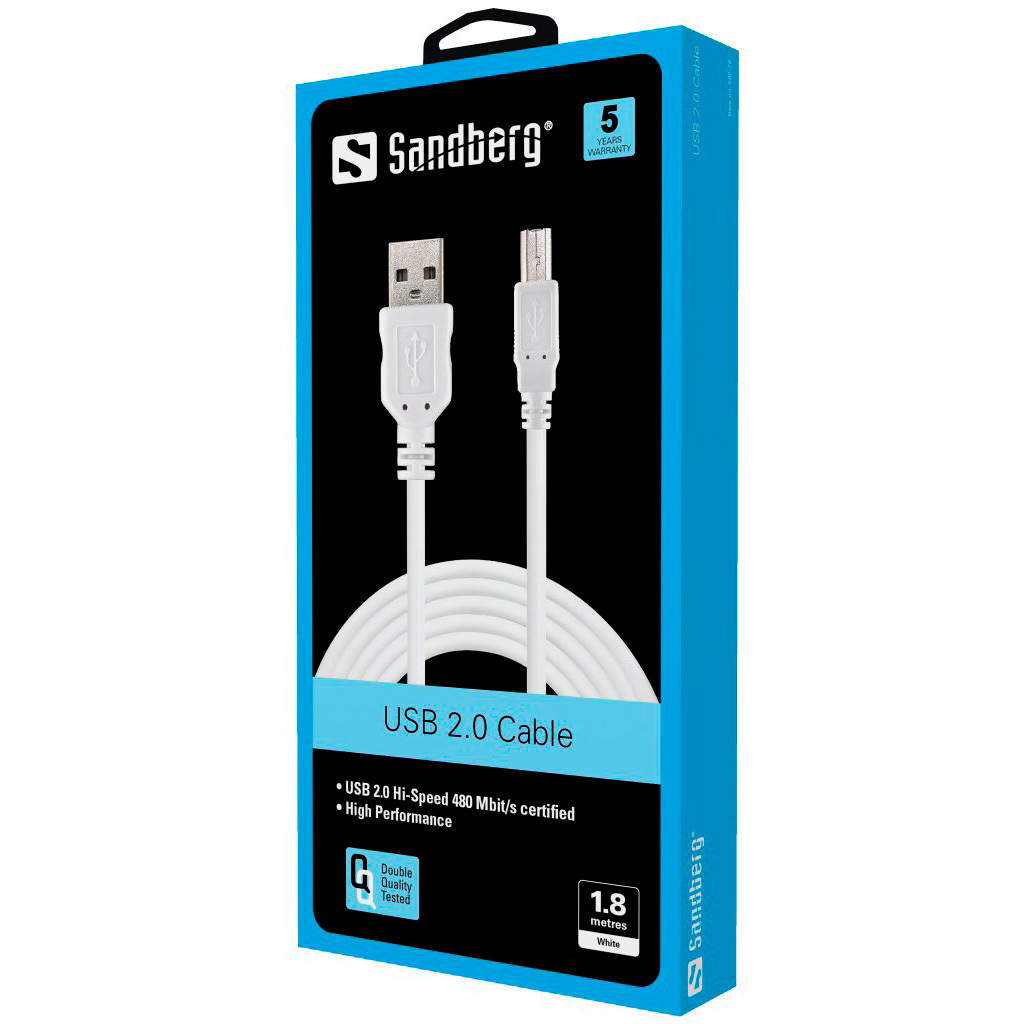Sandberg USB 2.0 kabel 1,8m hvid