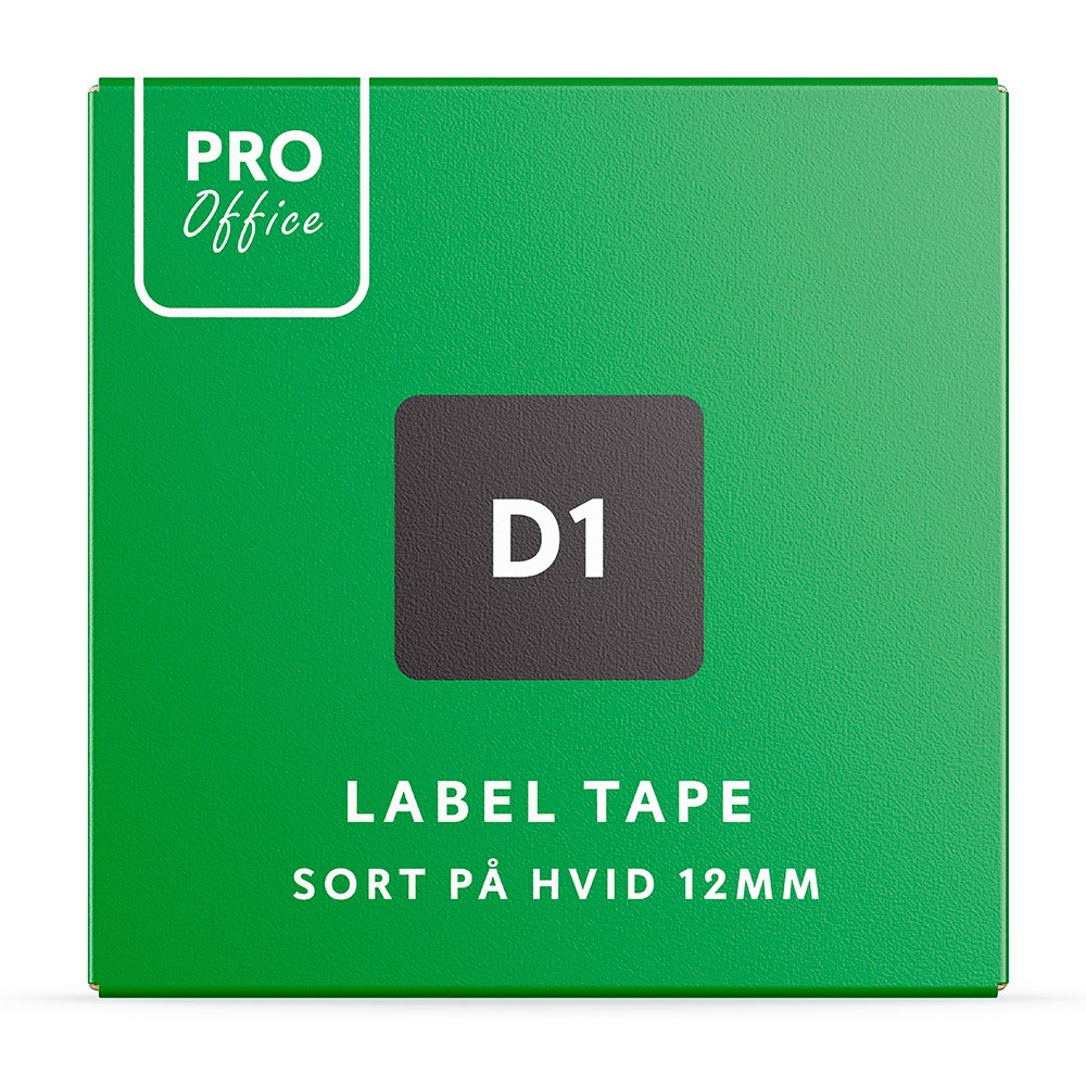 ProOffice D1 labeltape 12mm sort på hvid