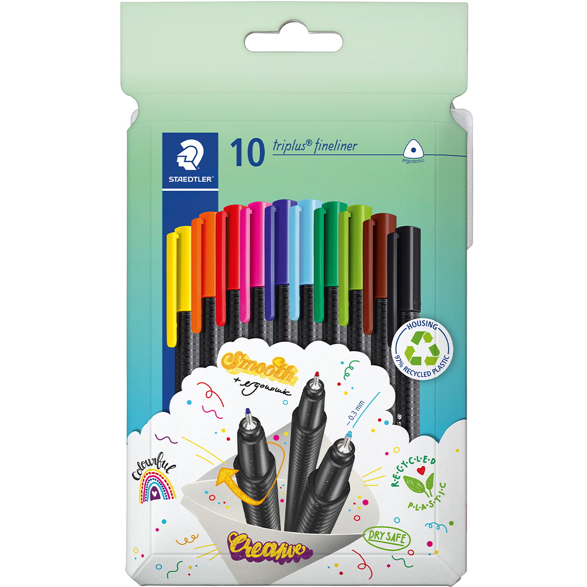 Staedtler Triplus fineliner 334 0,3mm flerfarvet 10stk