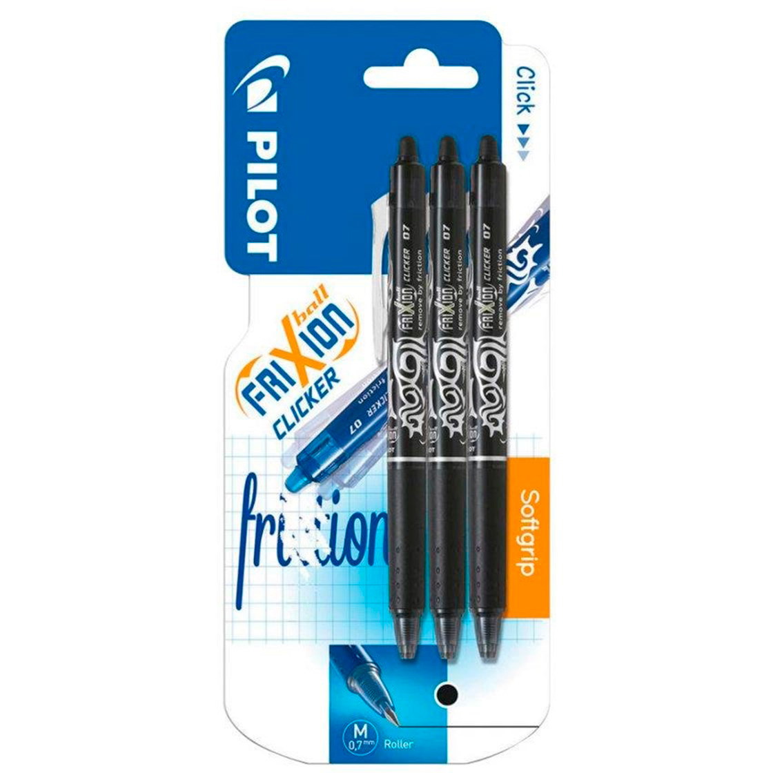 12 x Pilot FriXion Clicker ballpen 0,7mm sort 3stk
