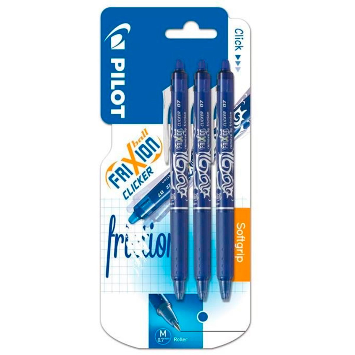 12 x Pilot FriXion Clicker ballpen 0,7mm blå 3stk
