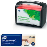 Tork Xpressnap Extra Soft servietter hvid + gratis dispenser