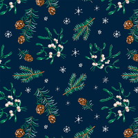 Julegavepapir grankogler 40cmx160m mørkeblå