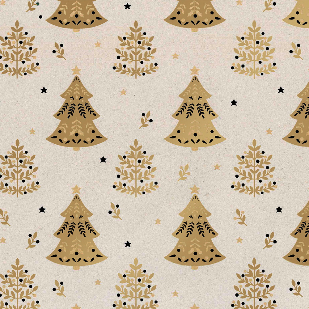 Julegavepapir juletræer 57cmx160m guld