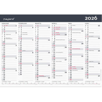 Mayland 2026 26063100 moderne vægkalender A3 29,6x42cm