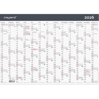 Mayland 2026 26063300 moderne vægkalender 1x13mdr. A3 29,6x42cm