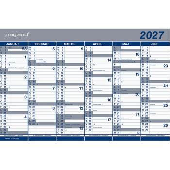 Mayland 2027 27063000 dobbelt halvårskalender 29x44cm blå
