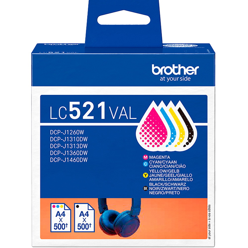 Brother LC521VAL blækpatroner Valuepack 4x500ark BK/CMY