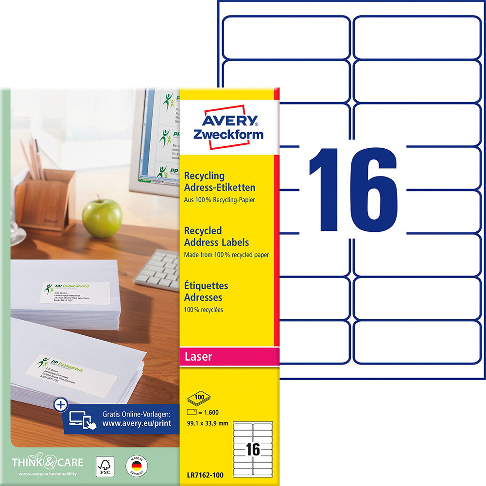 Avery adresse etiketter genbrugspapir 99,1x33,9mm råhvid