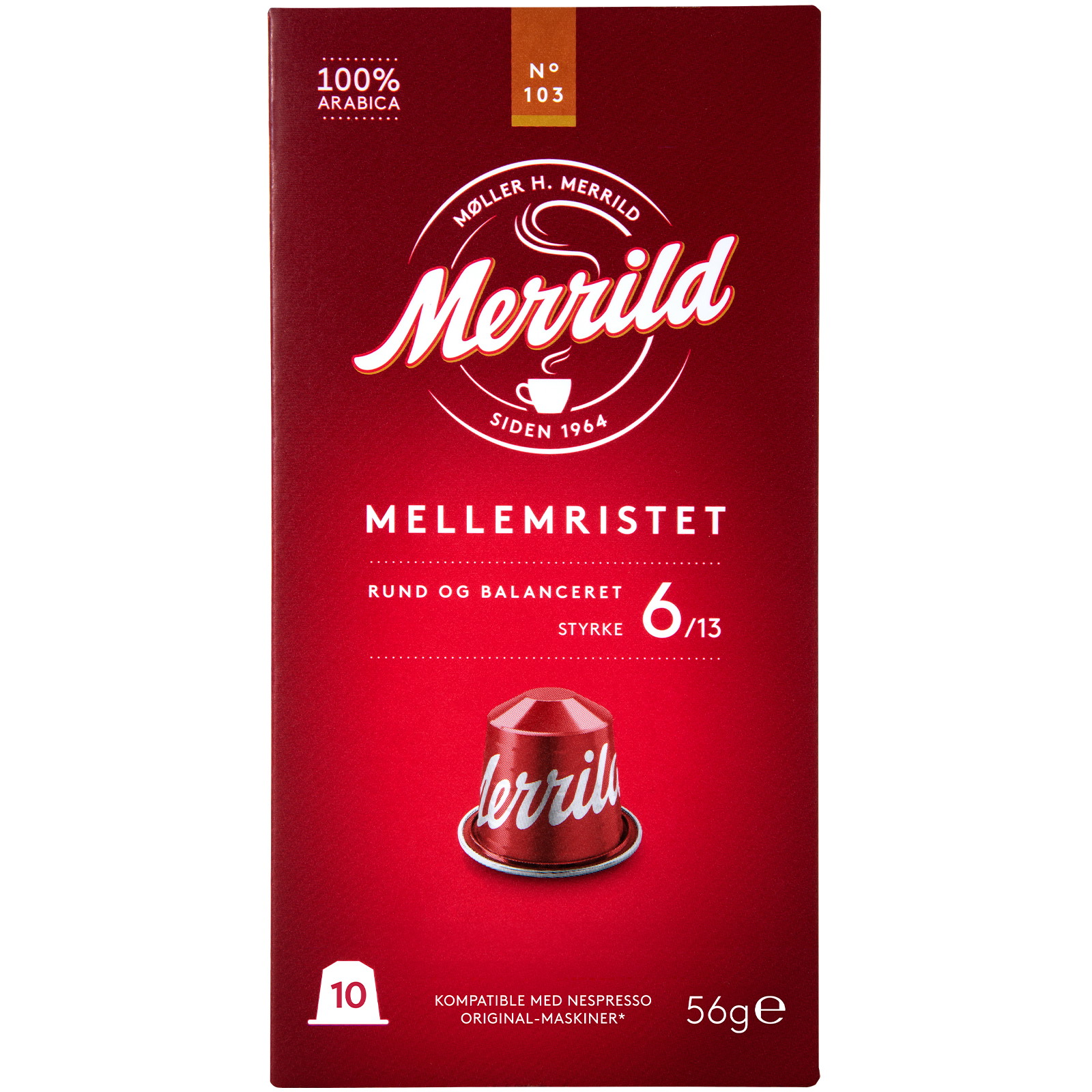 10 x Merrild Rød 103 kaffekapsler 10 stk.