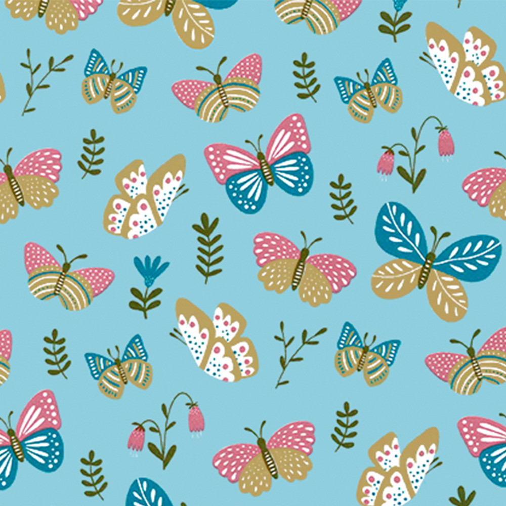 Gavepapir Sommerfugle 160mx40cm blå