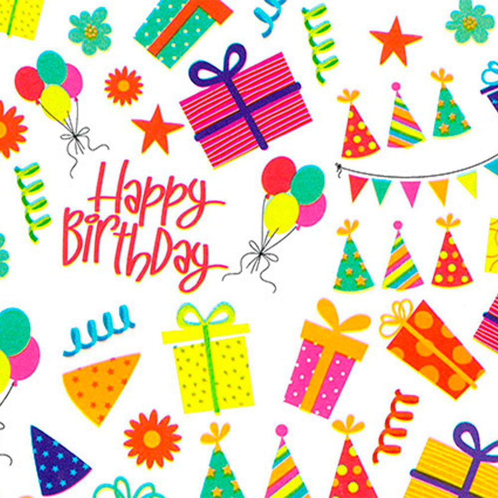 Gavepapir Fødselsdag 160mx57cm flerfarvet