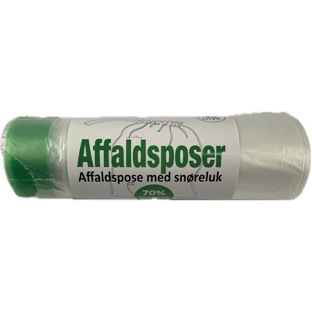 24 x Affaldsposer med snøreluk 65x50cm 18,5my klar/grøn