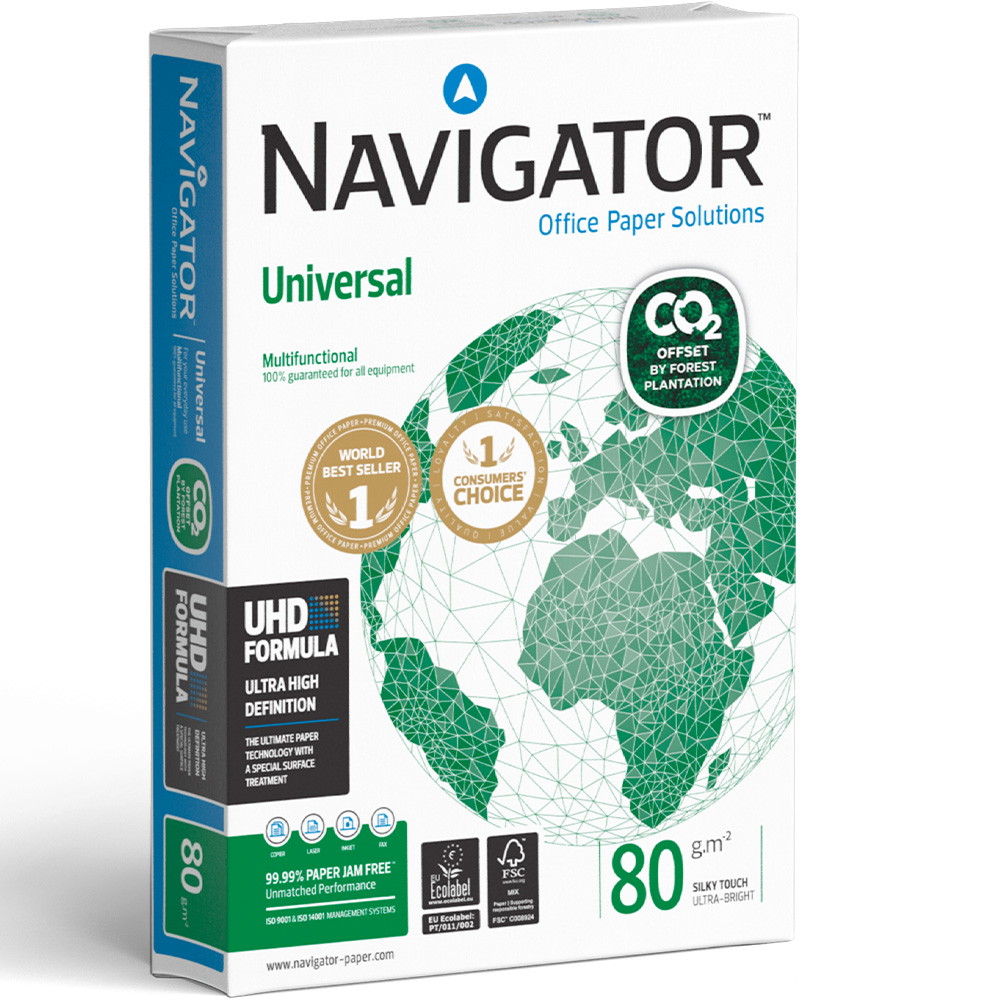 5 x Navigator Universal A4 kopipapir 80g hvid CO2 kompenseret 500ark