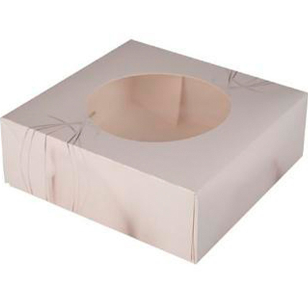 Kageæske m/rude & hængslet låg 230x230x80mm hvid