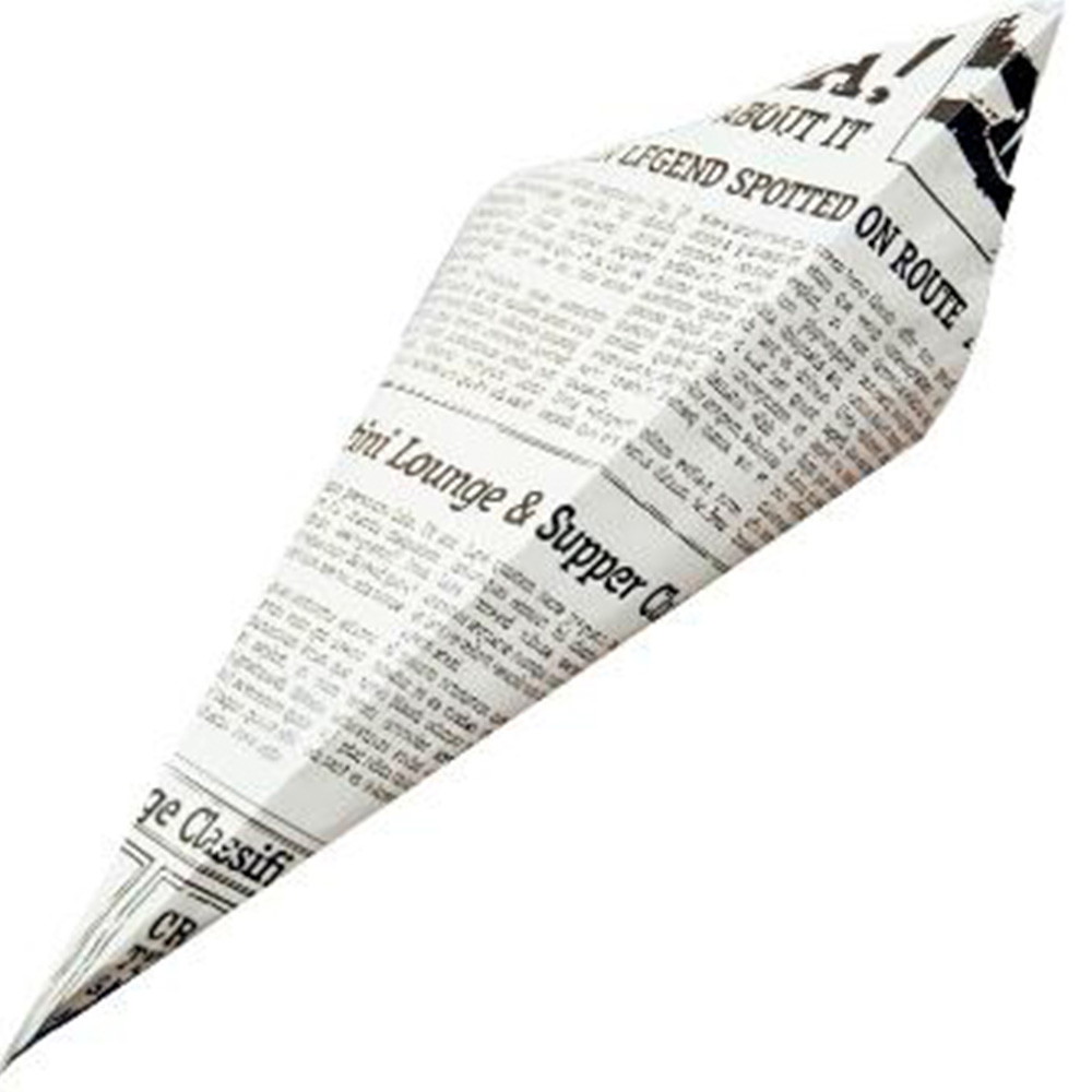 Pommes Frites kræmmerhus 210x295mm hvid/old news 1000stk