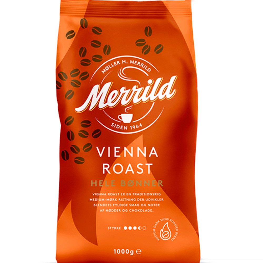 Merrild Vienna Roast hele bønner kaffe 1000g
