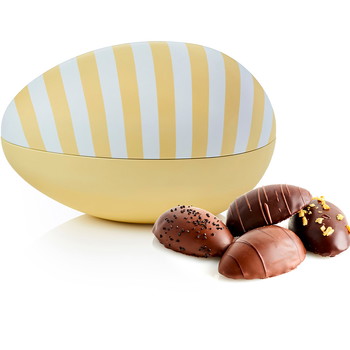 Marcipanæg i metalæg gul stribet 140g