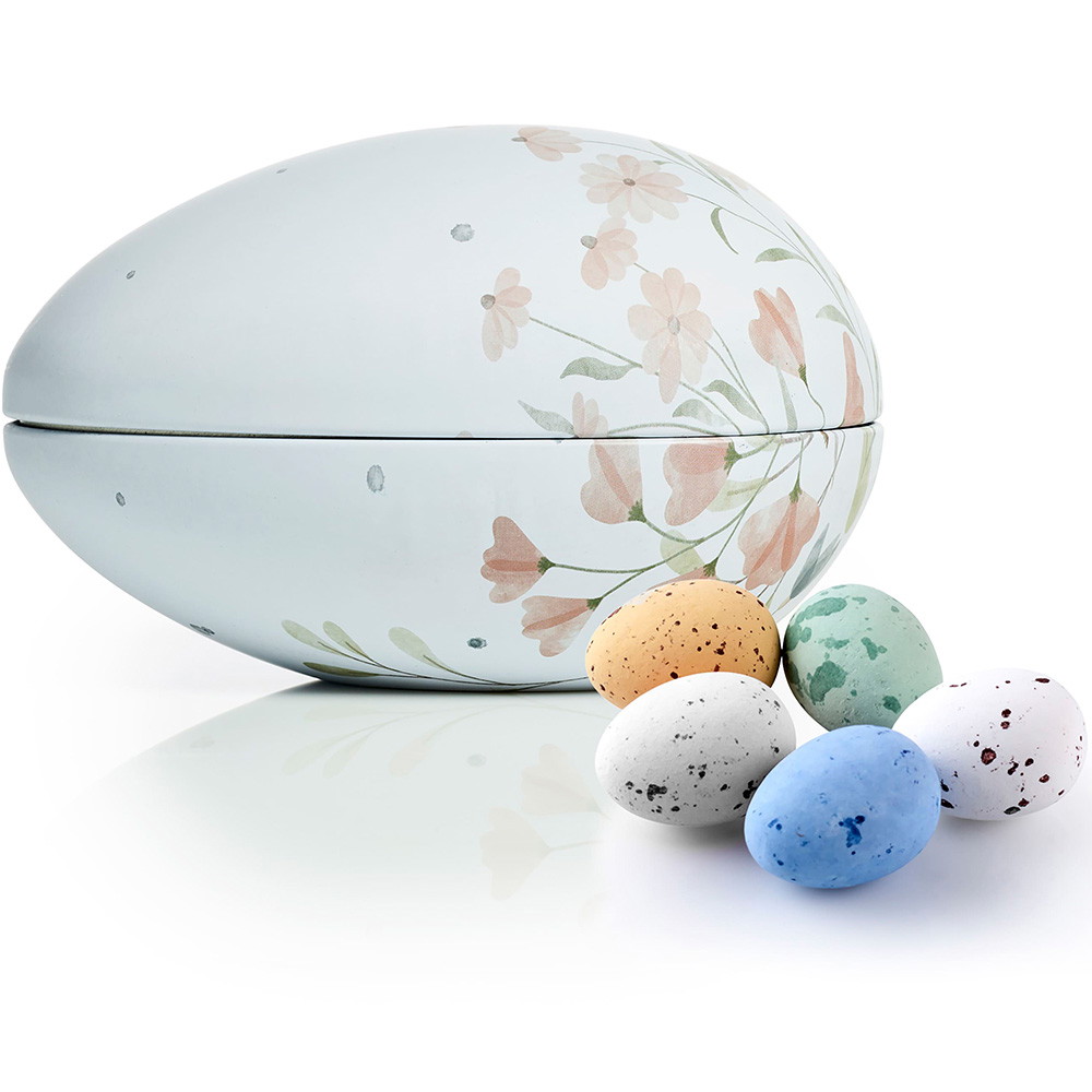 Belgiske Fugleæg i metalæg Pink Flowers 200g