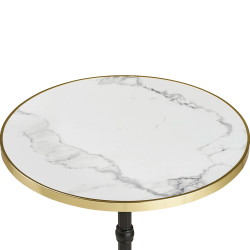 House Nordic Cafébord marmor look støbejern Ø:60x73cm hvid/guld/sort