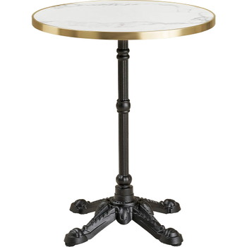 House Nordic Cafébord marmor look støbejern Ø:60x73cm hvid/guld/sort