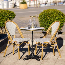 House Nordic Cafébord marmor look støbejern Ø:60x73cm hvid/guld/sort