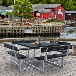 PLUS Picnic RePlast bordbænkesæt med 4 ryglæn 224x224x76/45 sort