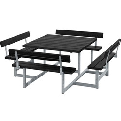 PLUS Picnic RePlast bordbænkesæt med 4 ryglæn 224x224x76/45 sort