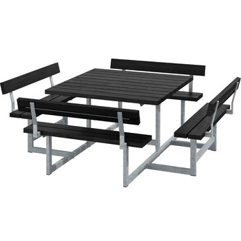 PLUS Picnic RePlast bordbænkesæt med 4 ryglæn 224x224x76/45 sort