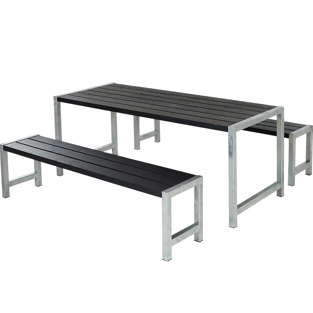 PLUS Plankesæt med bord & 2 bænke 186x185x73/45cm sort