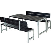 PLUS Plankesæt med bord & 2 bænke med ryglæn sort