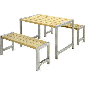 PLUS Cafe plankesæt med bord & 2 bænke 127x185x73/45cm træ