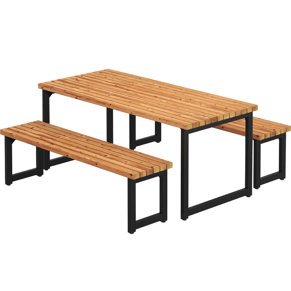 PLUS Trend Living plankesæt med bord & 2 bænke gyldenbrun