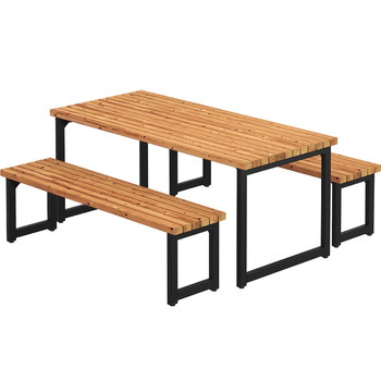 PLUS Trend Living plankesæt med bord & 2 bænke gyldenbrun