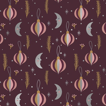 Julegavepapir julemåne metallic bordeaux 100mx57cm