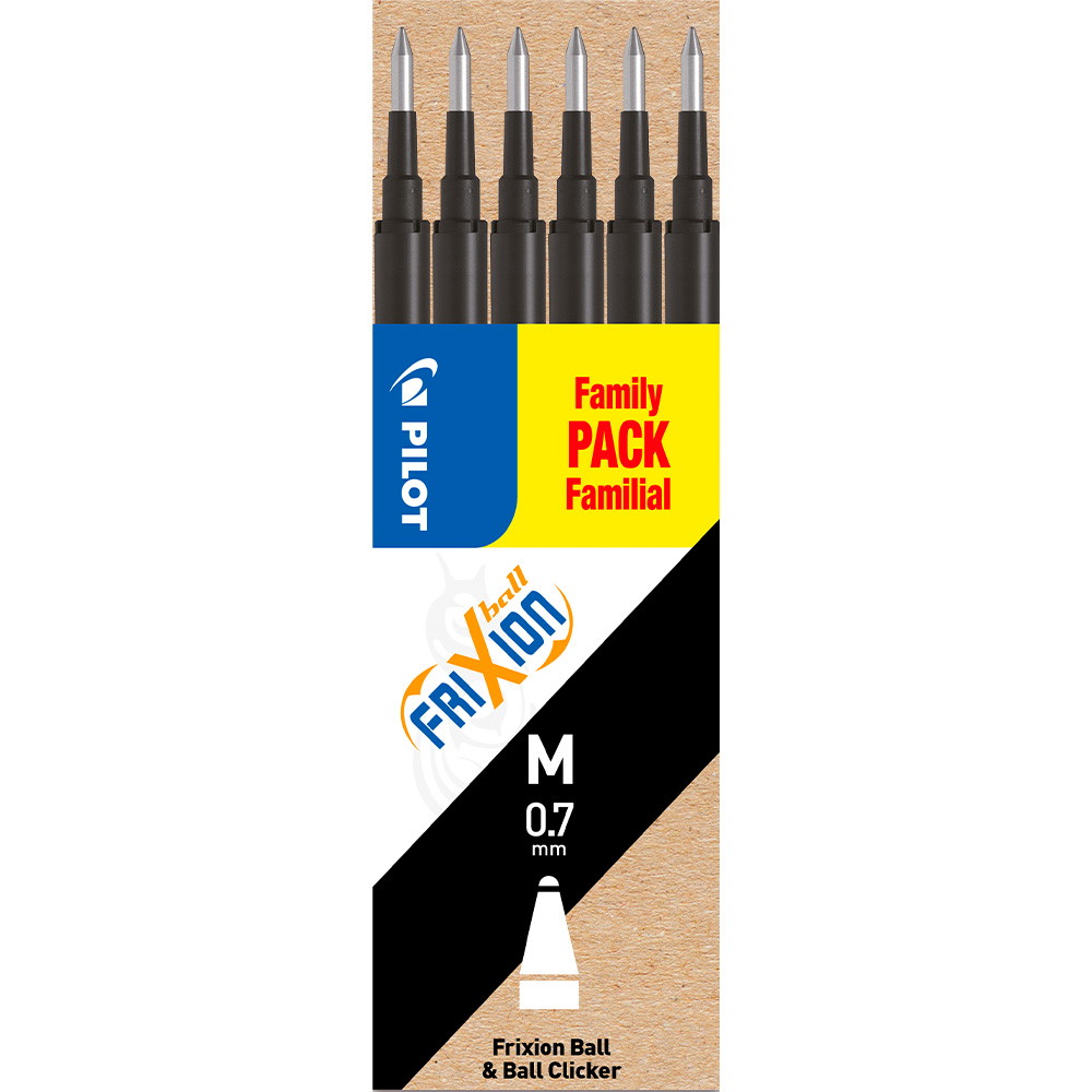 Pilot FriXion Ball/Ball Clicker refills 0,7mm sort pk. m/6 stk