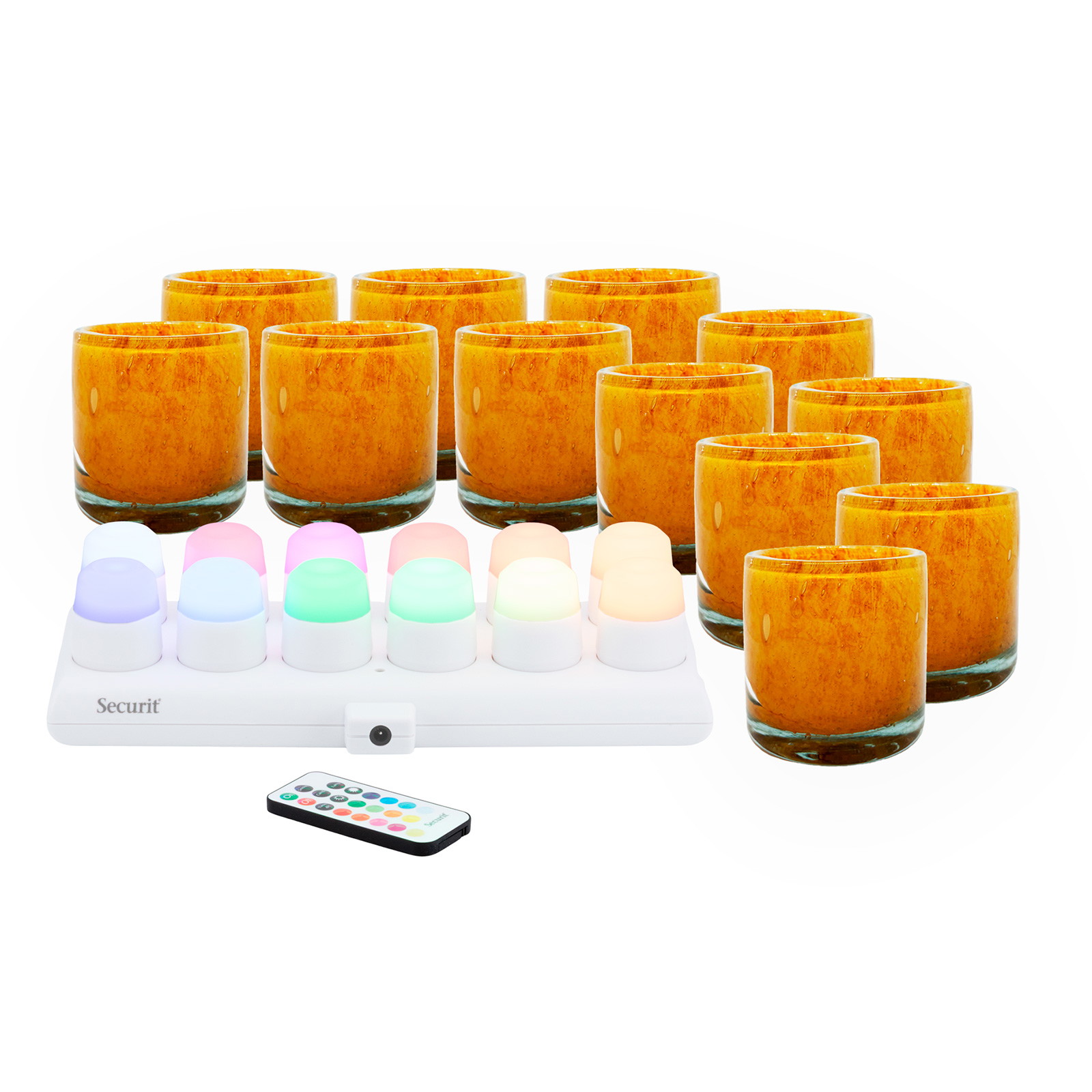 Securit MANI glasstager orange inkl. LED lys 12stk