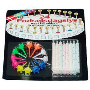 Fødselsdagslys med holder assorteret 24stk