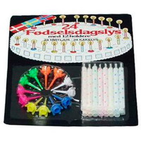 Fødselsdagslys med holder assorteret 24stk