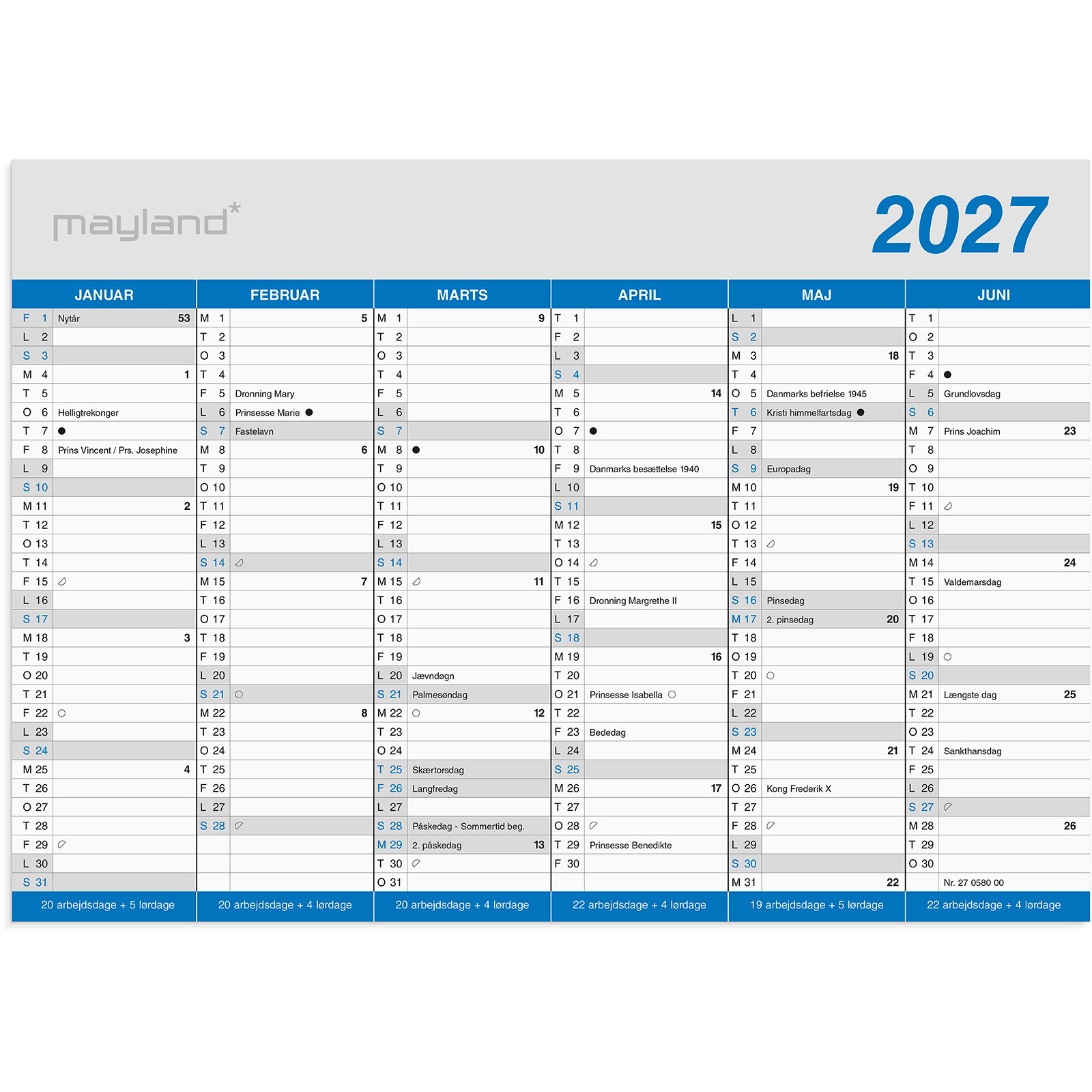 Mayland 27058000 klassisk vægkalender A5