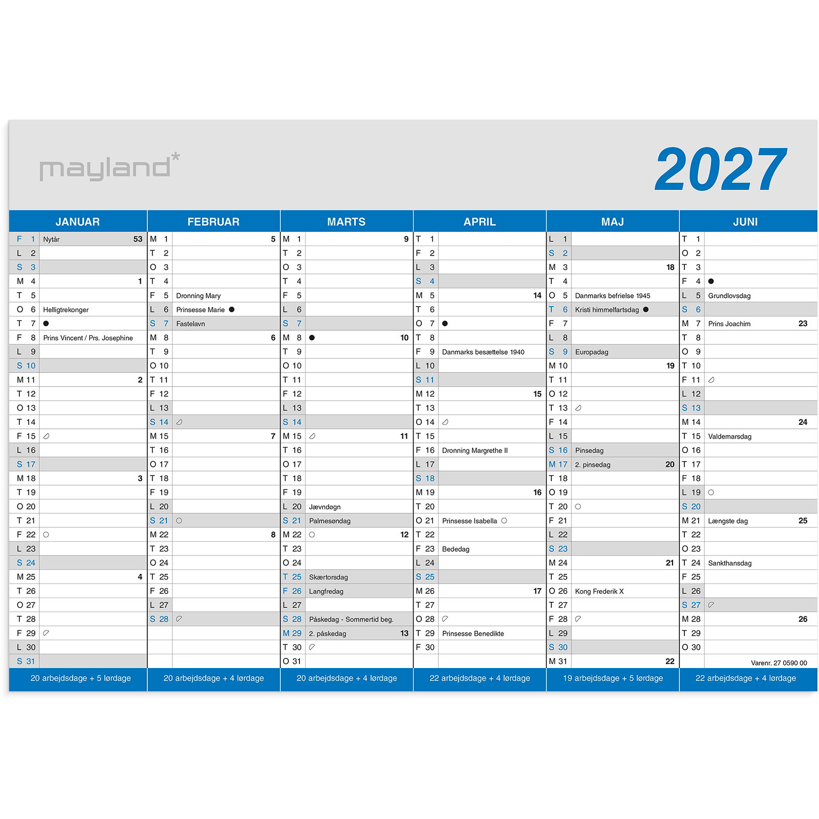 Mayland 27059000 klassisk vægkalender A4